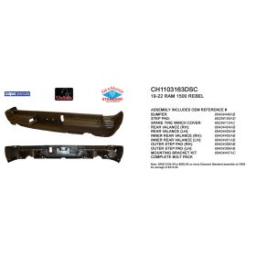 2019-2022 RAM PICKUP-RAM-1500 Rear Step Bumper Assembly - CAPA Certified - CH1103163C OEM# 68404446AB-PFM