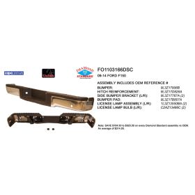 2009-2014 Ford Pickup- F150 Rear Bumper Assembly- Chrome- W/ Sensor Holes -Styleside-W/O Tow- W/ Lic Lamp & W/O Harness - FO1103166-2