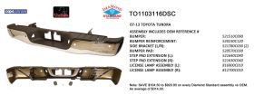 2007-2013 Toyota Tundra Pickup Rear Step Bumper Assembly (Steel) - TO1103116-2 OEM #521510C090/520230C120/521780C030