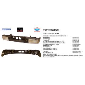 2014-2021 Toyota Tundra Rear Bumper Chrome Assembly - W/Parking Assist Holes; W/O Tow Pkg  *Sensors Not Included* - TO1103120-2