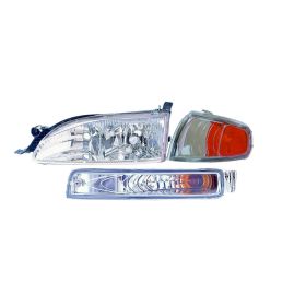 1995-1996 Toyota Camry Performance Headlamp, Parklamp & Signal Lamp Set Lh (Driver Side)+Rh  (Passenger Side) -Diamond Design - Chrome Bezel - TO2536103-2