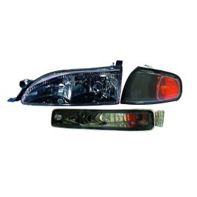 1995-1996 Toyota Camry Performance Headlamp, Parklamp & Signal Lamp Set Lh (Driver Side)+Rh  (Passenger Side) -Diamond Design - Black Bezel - TO2536104-2