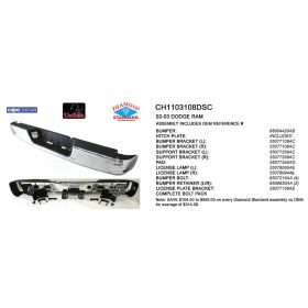 Dodge Pickup Ram1500 2002-2003 Rear Step Bumper Assembly - CH1103108DSC