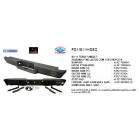 Ford Ranger Pickup 2wd 1993-2011 Rear Step Bumper Assembly - FO1101144DSC