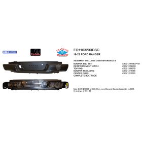 2019-2022 FORD RANGER PICKUP (2019-) Rear Step Bumper Assembly - Diamond Standard - FO1103233DSC OEM# KB3Z17906BCPTMPFM