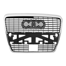 2009-2011 Audi A6 Grille Slv-Black W/Chrome Frontame W/Hole - OEM# 4F0853651A1QP - AU1200130-3